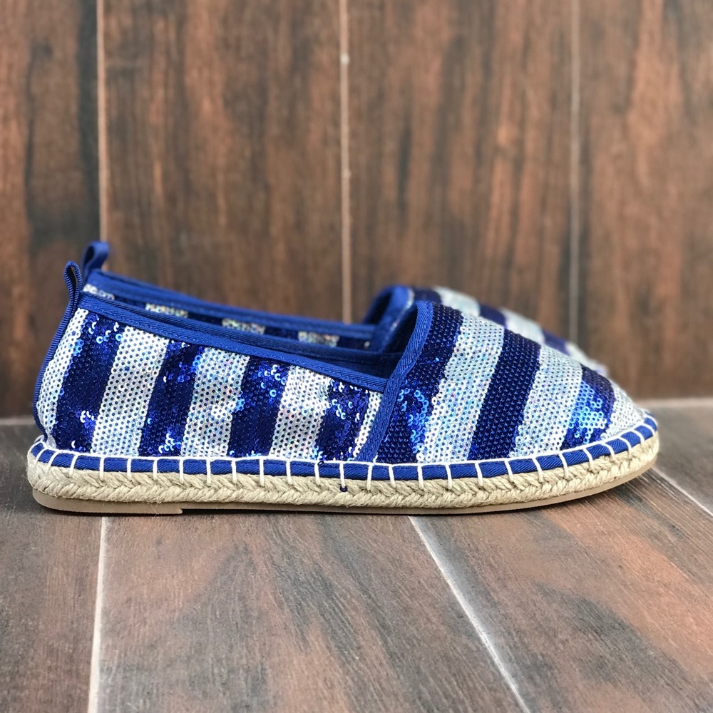 Nautical Stripes Sequins Espadrille Loafer Flats - Picture 5 of 8